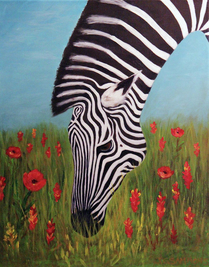 Zebra Munching Painting by Janet Greer Sammons
