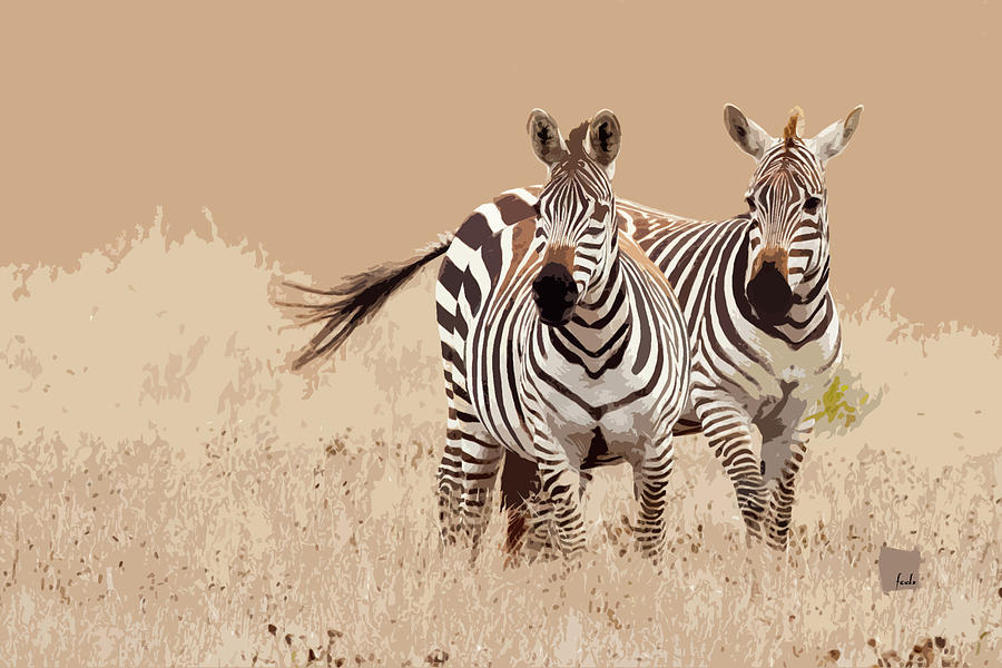 Two Digital Art - Zebra Pair by Sharon Foelz Two Digital Art - Zebra Pair by Sharon Foelz