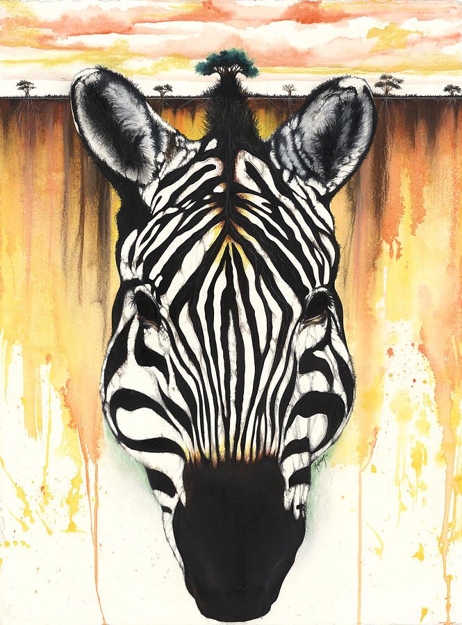 Zebra Rooted Ground Mixed Media by Anthony Burks Sr