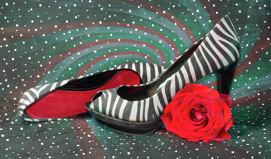 Zebra Peep Toes with Red Rose Photograph by Patti Deters