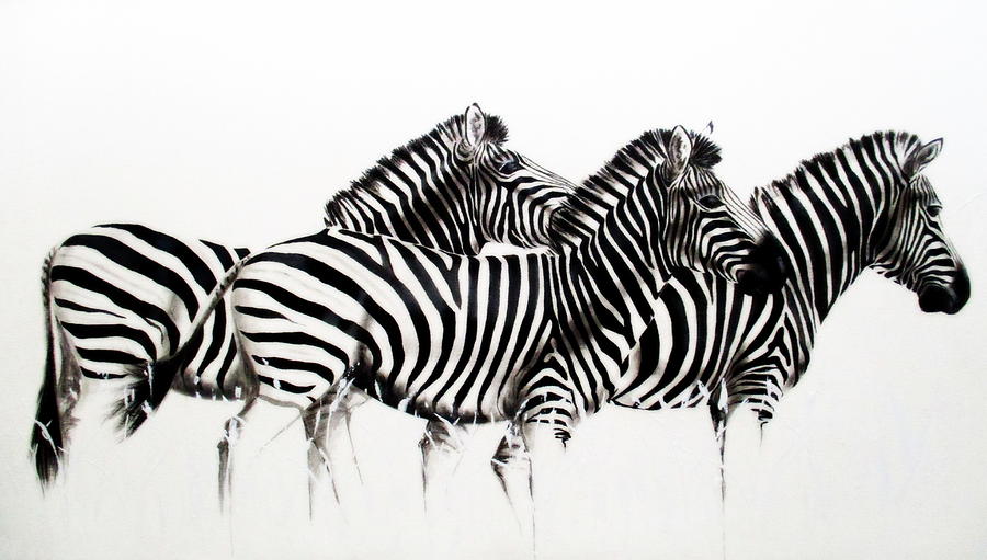 Wildlife Painting - Zebras - Black and White by Tracey Armstrong