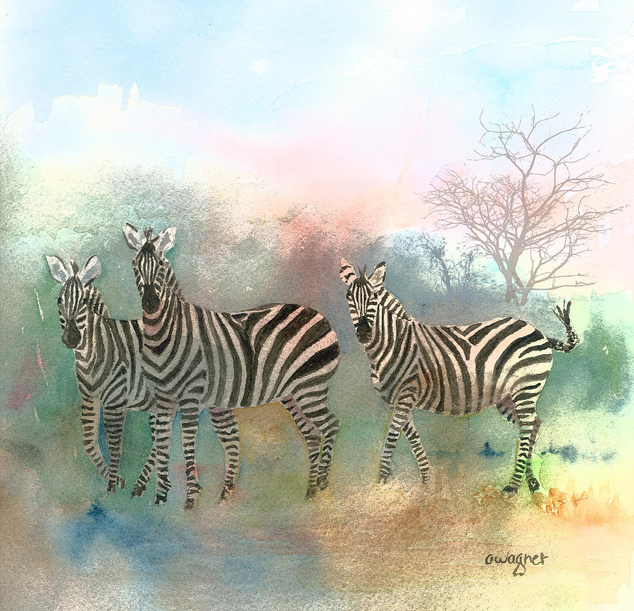 Zebras In The Mist Painting by Arline Wagner
