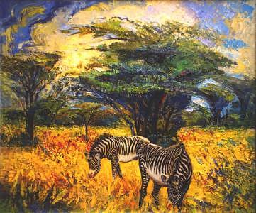 Zebra Painting - Zebras by Meihua Lu