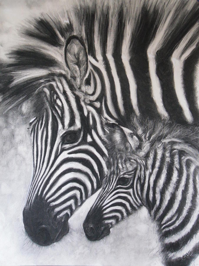 Zebras, Mother and Baby #2 Painting by Adrienne Martino