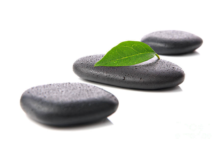 Zen Basalt Stones With Leaf Photograph By Pics For Merch