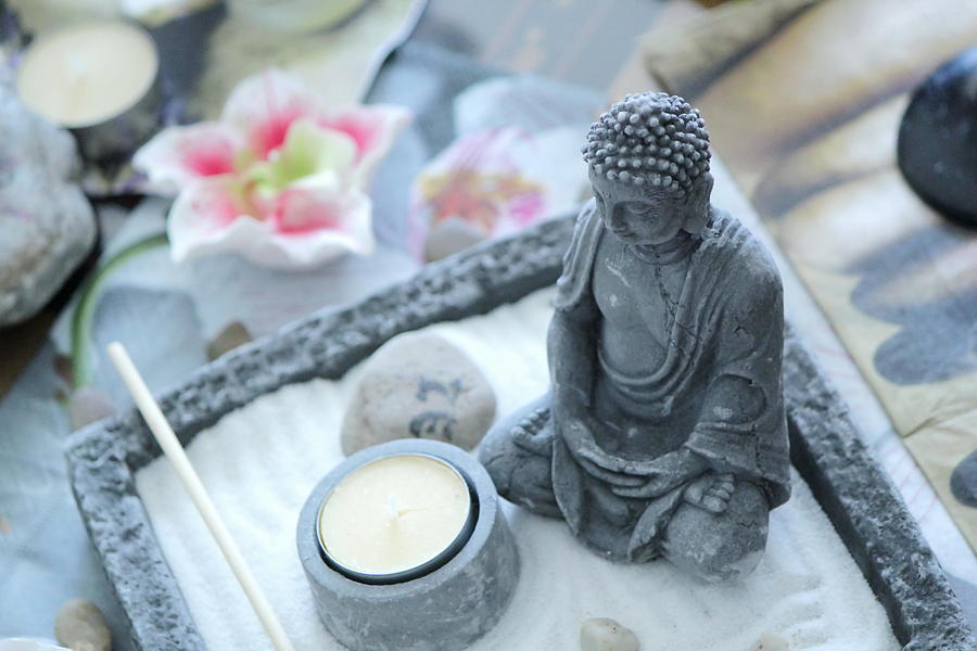 Zen buddha and table Photograph by Elenarts - Elena Duvernay photo