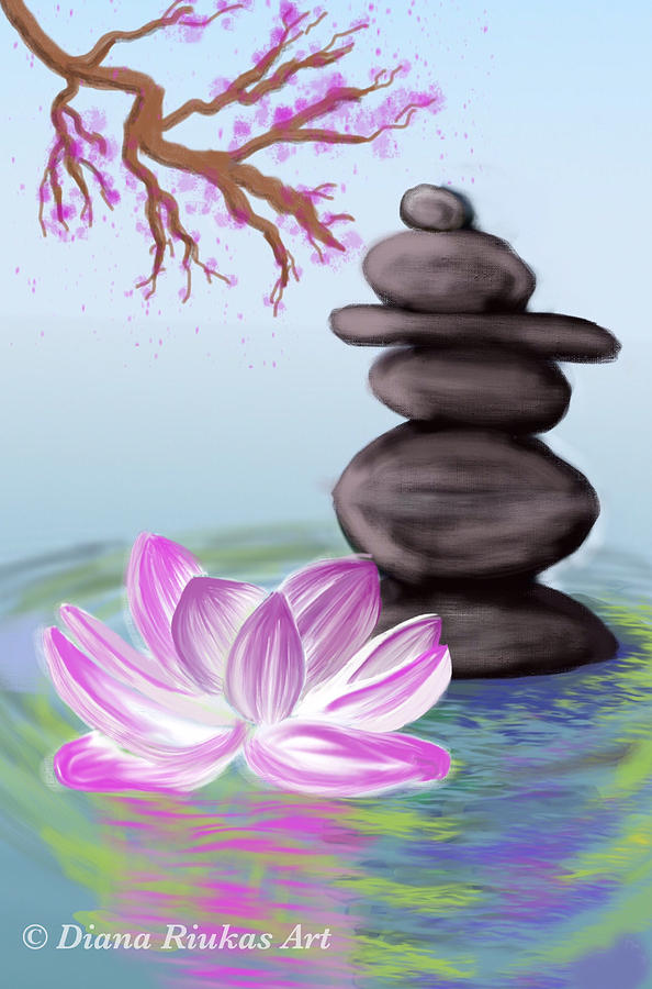 Zen Pool- Blue Digital Art by Serenity Studio Art