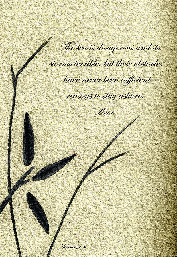 Zen Sumi 4h Antique Motivational Flower Ink on Watercolor Paper by Ricardos Mixed Media by Ricardos Creations