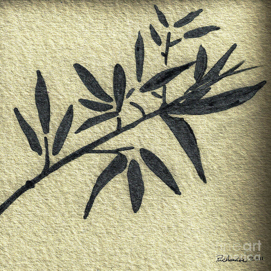 Zen Sumi Antique Botanical 4a Ink on Fine Art Watercolor Paper by Ricardos Mixed Media by Ricardos Creations