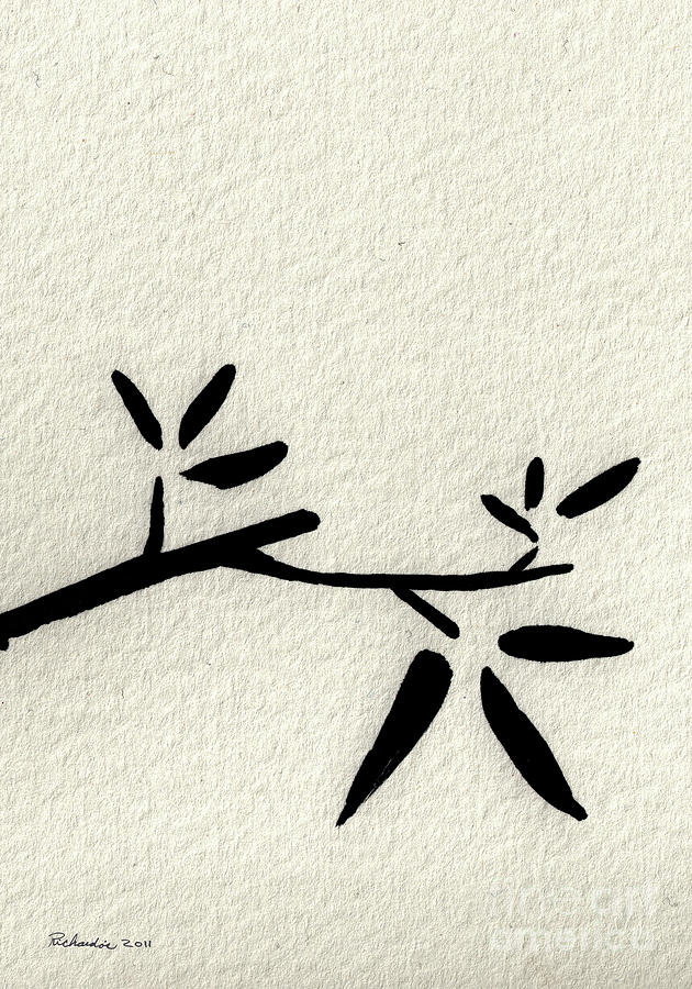 Zen Sumi Antique Branch 2a Black Ink on Fine Art Watercolor Paper by Ricardos Mixed Media by Ricardos Creations