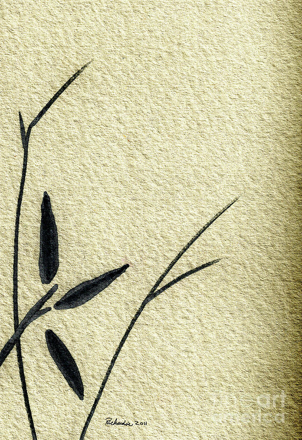 Zen Sumi Antique Flower 4a Ink on Watercolor Paper by Ricardos Mixed Media by Ricardos Creations