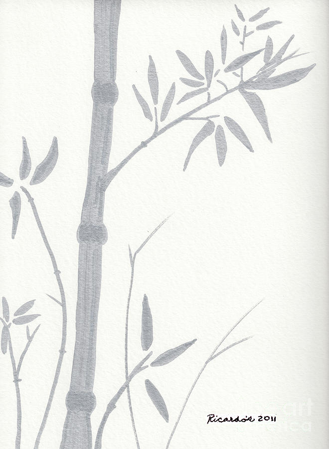 Zen Sumi Bamboo 1a Ink on Watercolor Paper by Ricardos Drawing by Ricardos Creations