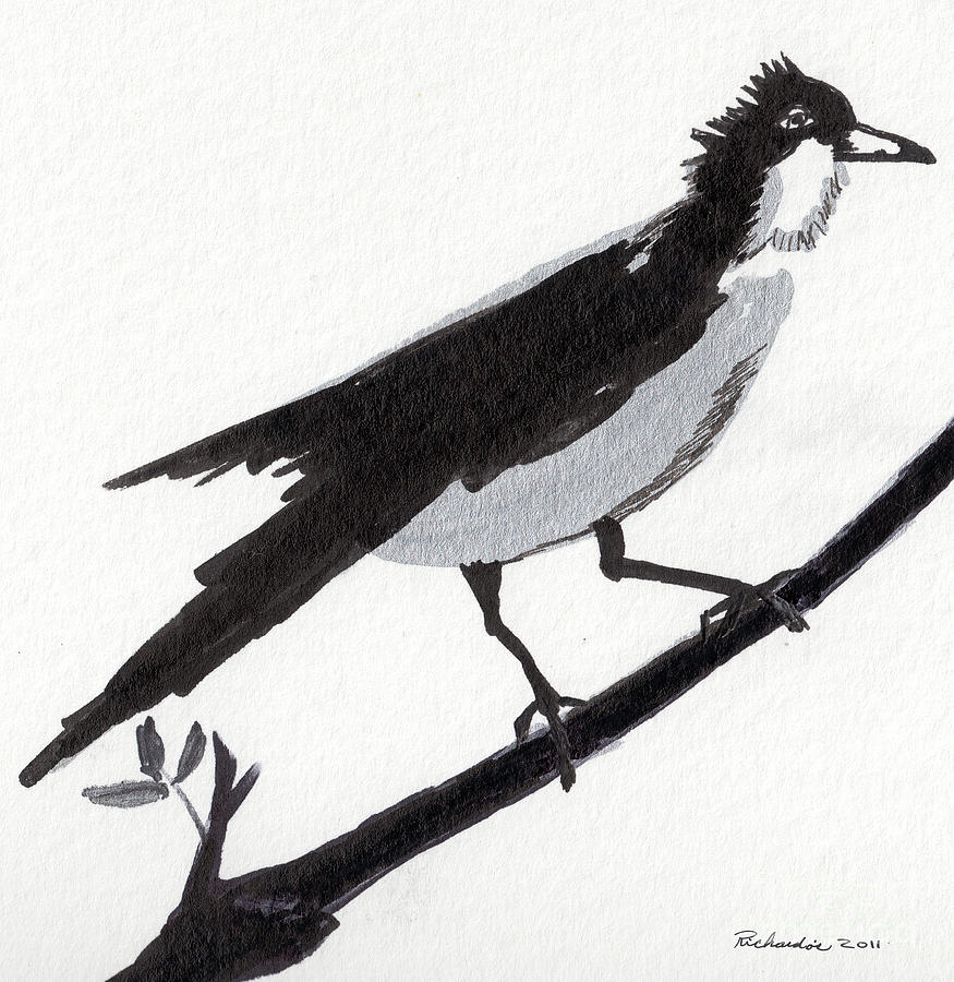 Zen Sumi Bird 1b Ink on Watercolor Paper by Ricardos Mixed Media by Ricardos Creations