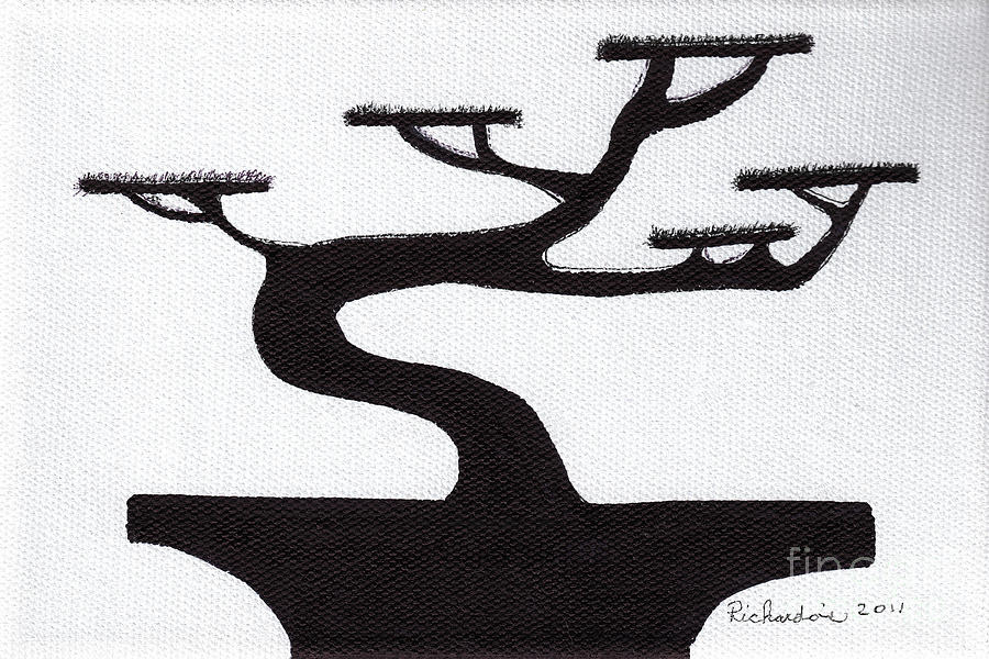 Zen Sumi Bonsai Tree 1a Black Ink on Canvas by Ricardos Mixed Media by Ricardos Creations