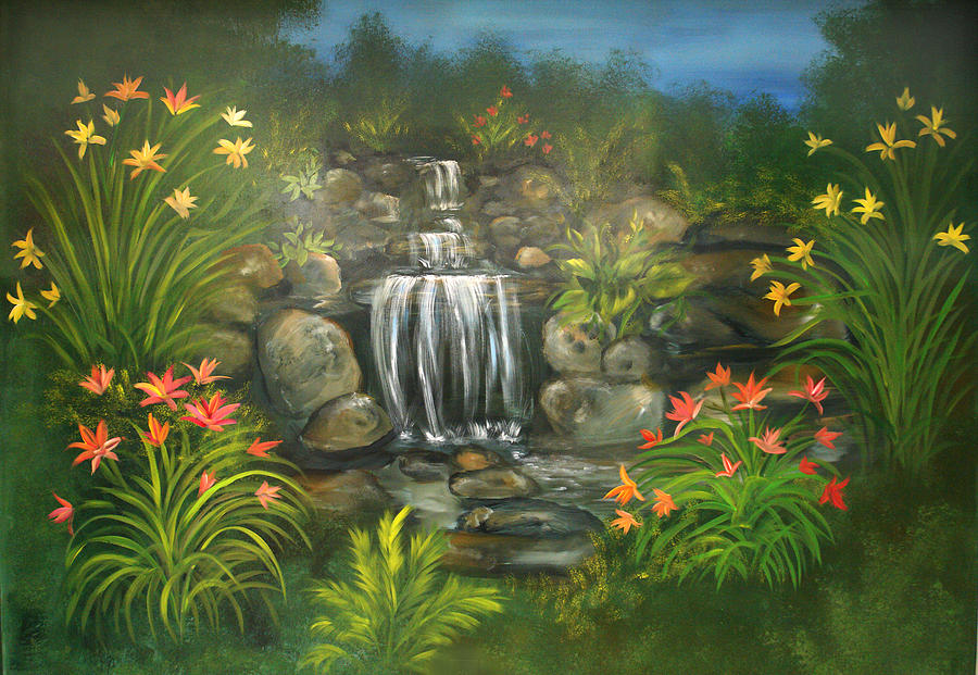 Flower Painting - Zen Waterfall by Sundara Fawn