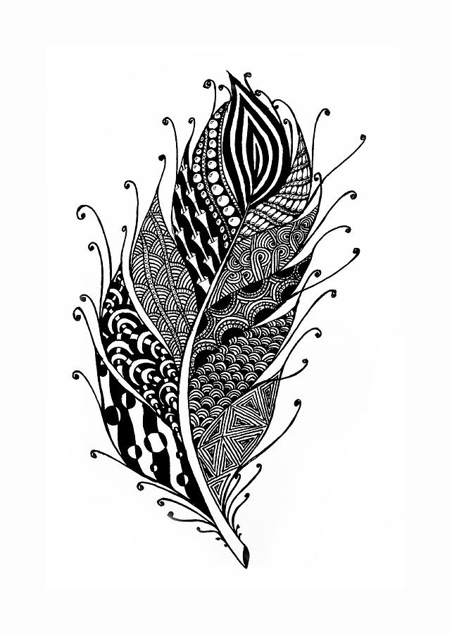 Zentangle bird feather Drawing by Natalia Kolganova - Fine Art America