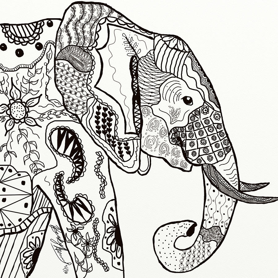 Zentangle Elephant Drawing by Becky Herrera