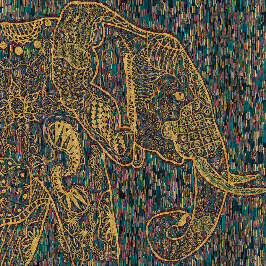 Zentangle Elephant-Oil Gold Painting by Becky Herrera