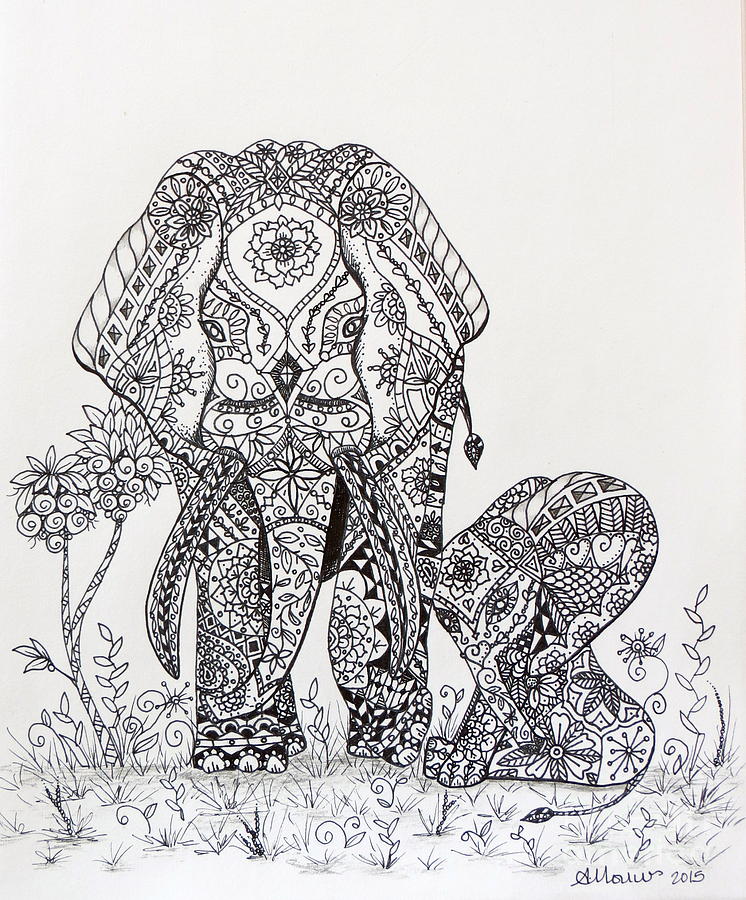 Zentangle Elephants Drawing by Aimee Mouw