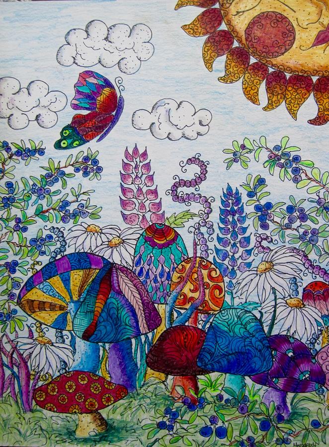 Flower Drawing - Zentangle garden by Megan Walsh