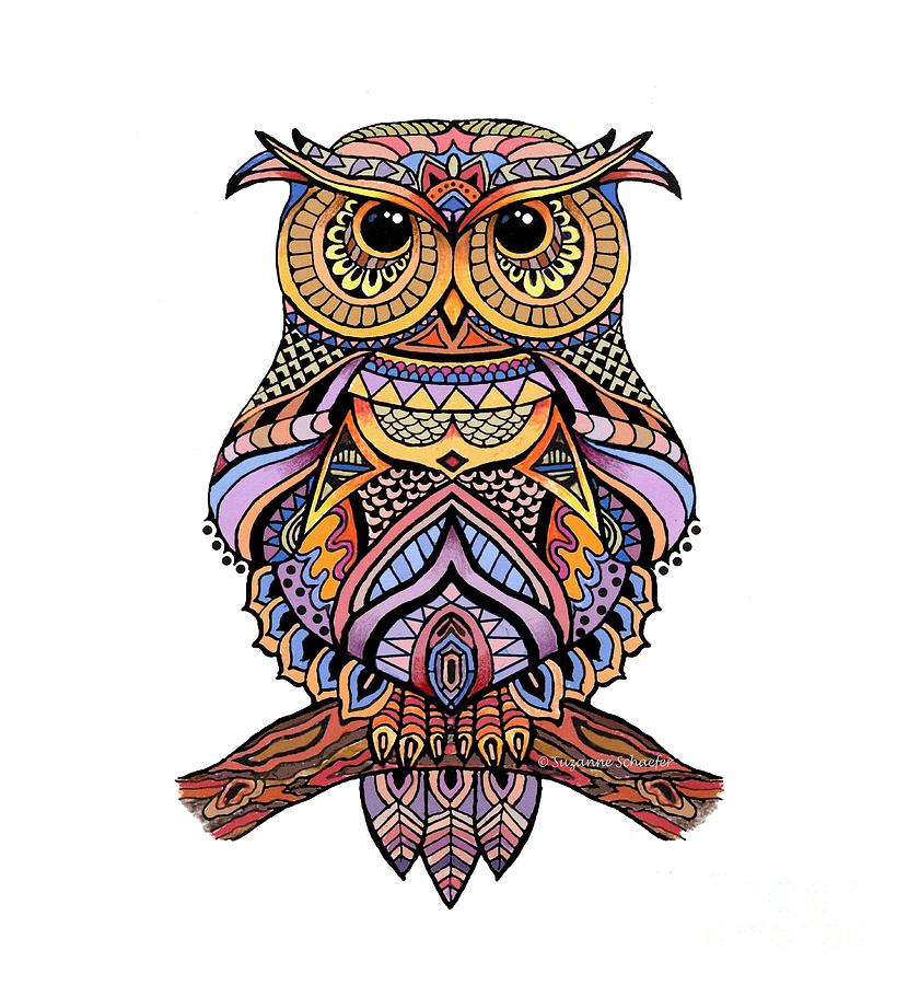Zentangle Owl Digital Art by Suzanne Schaefer
