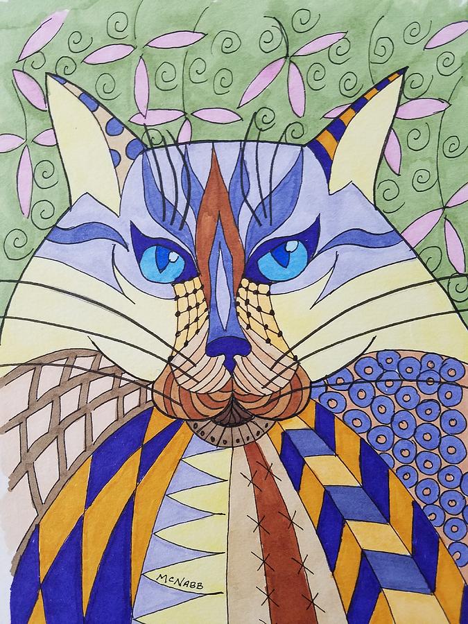 Zentanglecat Painting By Johnny Mcnabb - Fine Art America