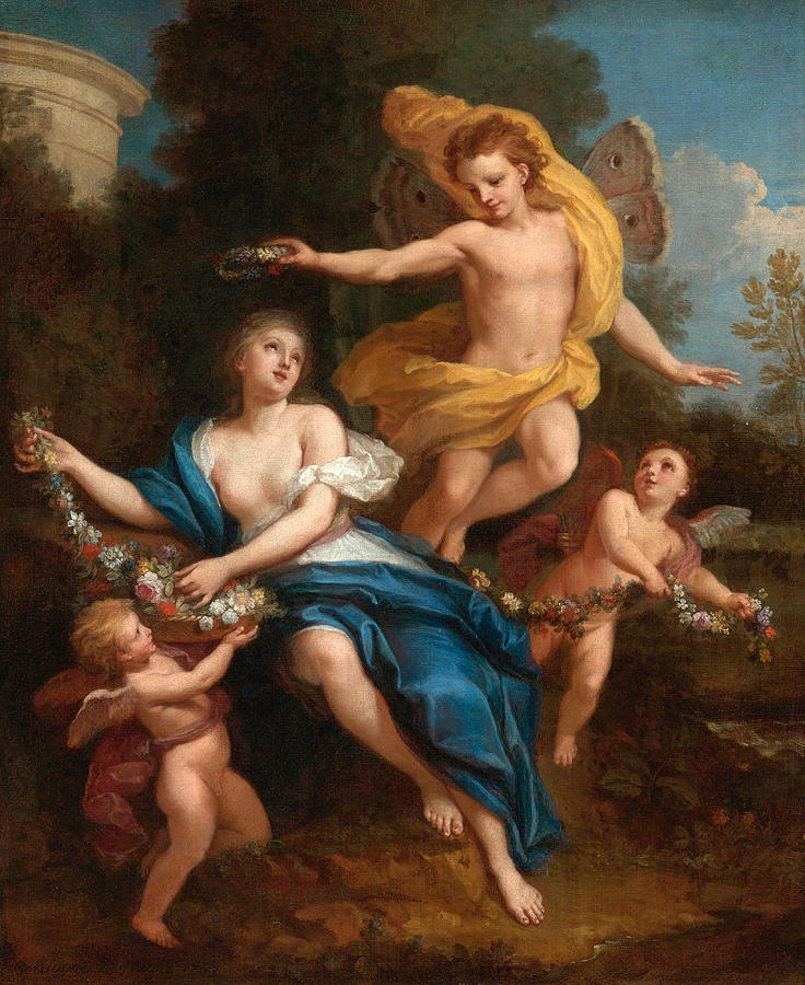 Zephyr crowning Flora Painting by Louis de Boullogne the Younger