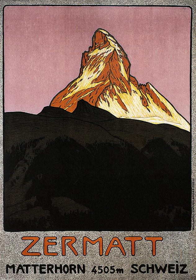 Vintage Mixed Media - Zermatt, Switzerland - Matterhorn Mountain - Retro travel Poster - Vintage Poster by Studio Grafiikka