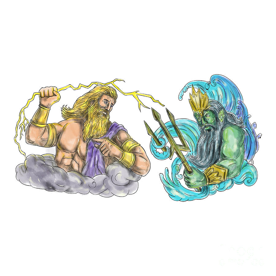 Zeus Thunderbolt Vs Poseidon Trident Tattoo Canvas Print / Canvas Art by  Aloysius Patrimonio - Fine Art America