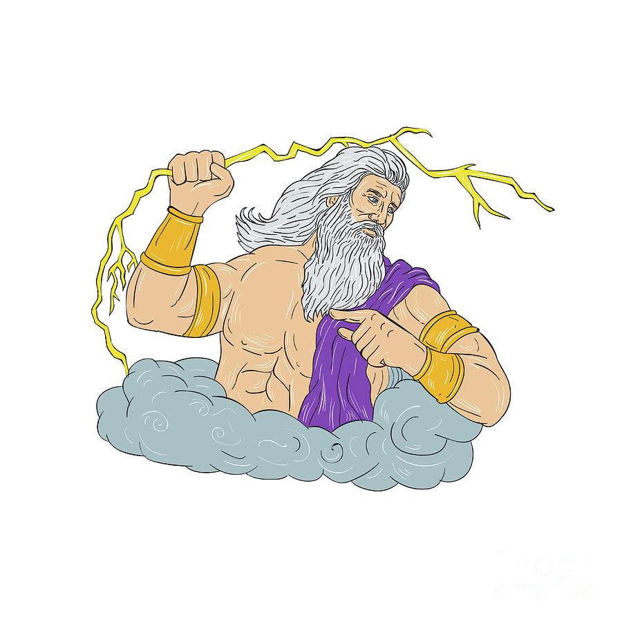 Zeus Wielding Thunderbolt Lightning Drawing Digital Art by Aloysius ...