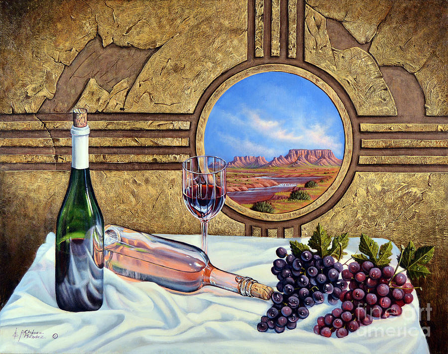 Zia Wine Painting by Ricardo Chavez-Mendez