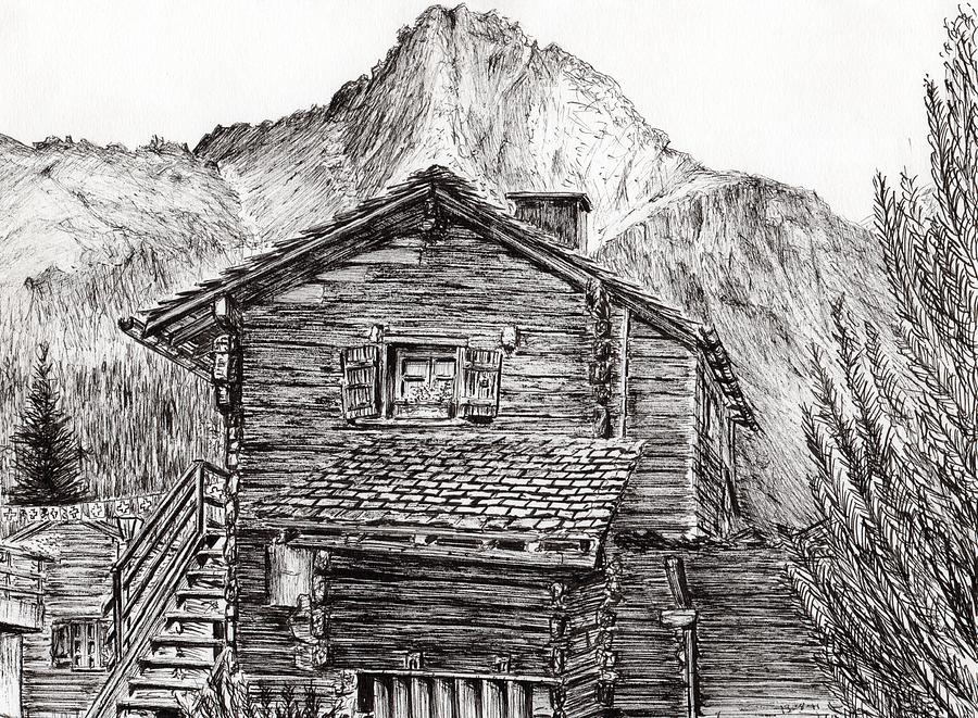 Zinal Switzerland Drawing by Vincent Alexander Booth
