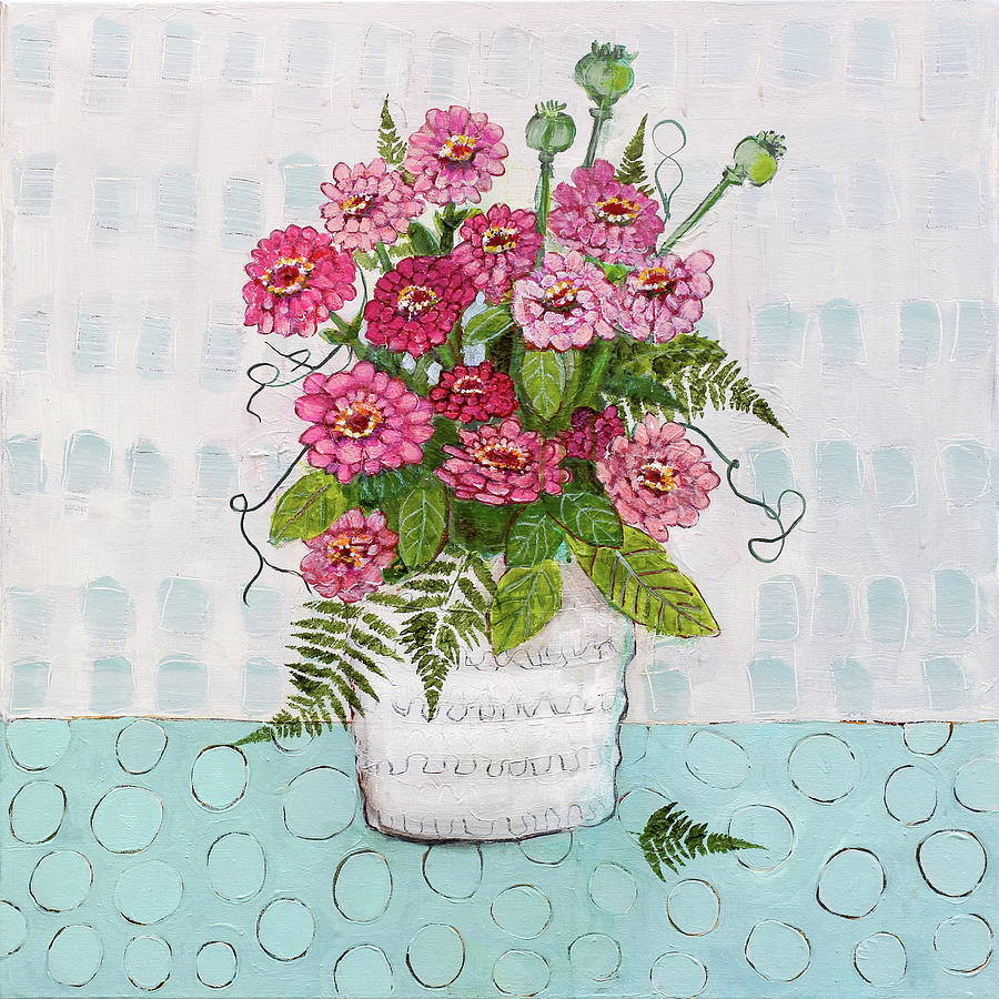 Zinnia Flowers Painting by Blenda Studio