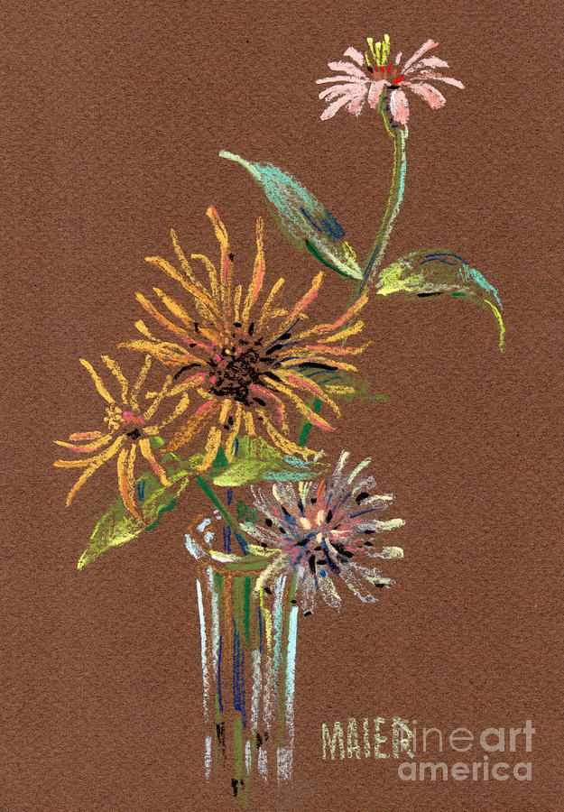 Flower Drawing - Zinnias by Donald Maier