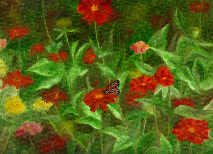 Zinnias Painting by FT McKinstry