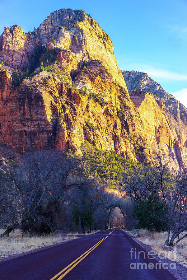 Nature Photograph - Zion Canyon Drive Towering Peaks by Mike Reid