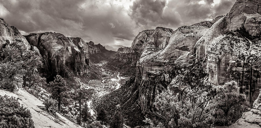 Zion Canyon Storm Black and White Photograph by Scott McGuire