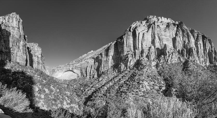 Zion National Park Panorama Black And White Photograph