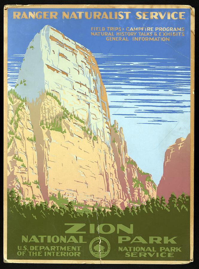 Zion National Park, United States - Ranger Naturalist Service - Retro travel Poster - Vintage Poster Mixed Media by Studio Grafiikka