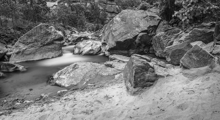 Zion River Pano Black and White Photograph by John McGraw