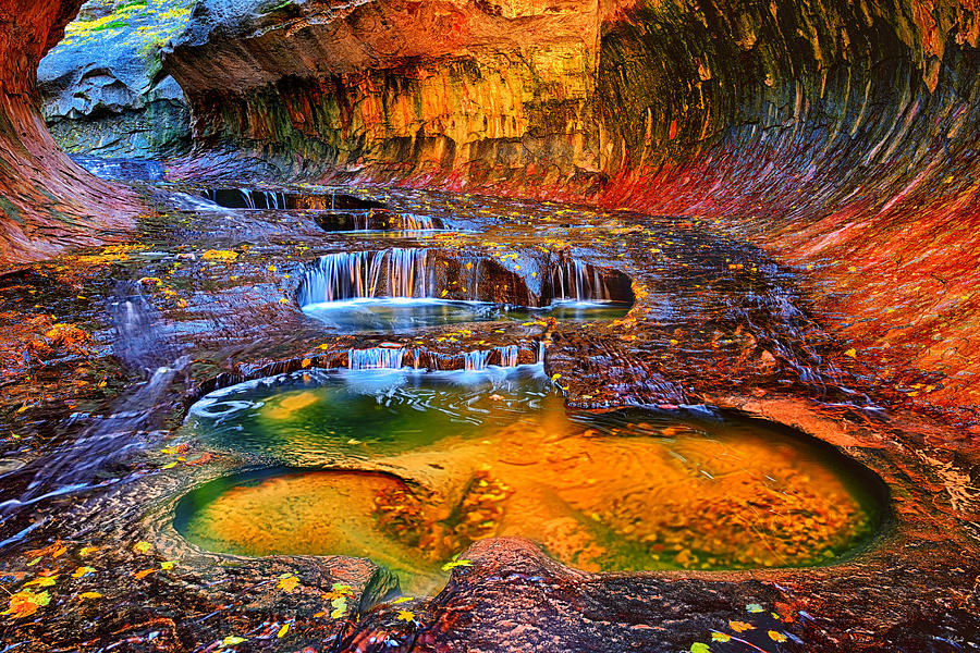Zion National Park Photograph - Zion Subway Falls by Greg Norrell