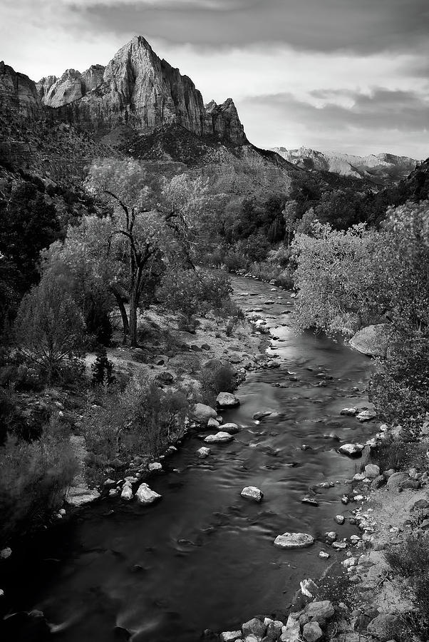Zion National Park Photograph - Zion Watchman Tower Black and White by Dave Dilli