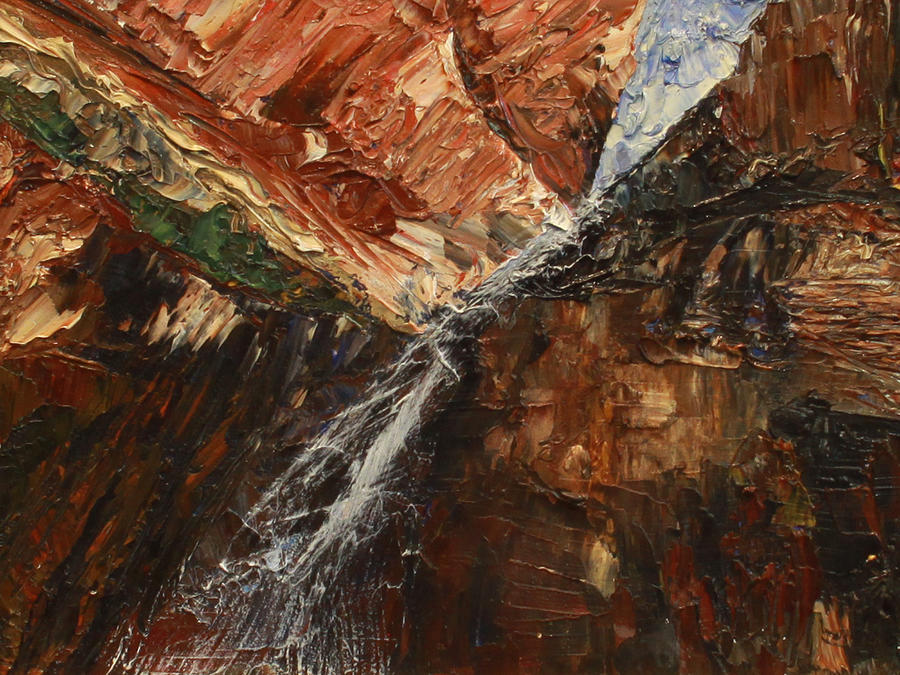 Zions Waterfall Painting by Nila Jane Autry