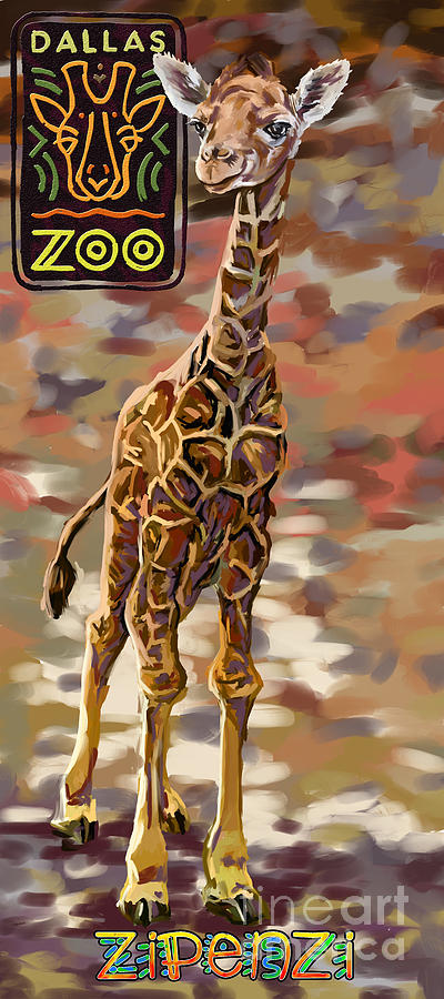 Zipenzi the Dallas Zoos Baby Giraffe Painting by Tim Gilliland