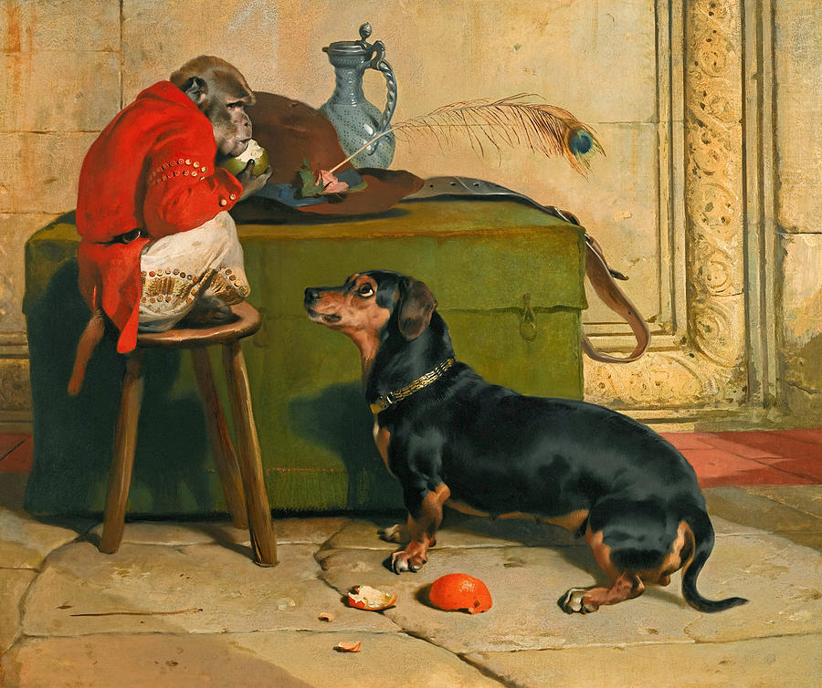 Ziva a badger-dog belonging to the Hereditary Prince of Saxe Coburg-Gotha Painting by Edwin Landseer
