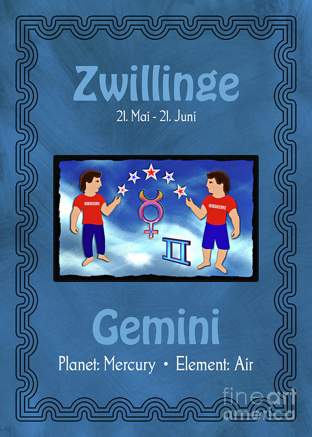Zodiac Sign Gemini - Zwillinge Digital Art by Gabriele Pomykaj