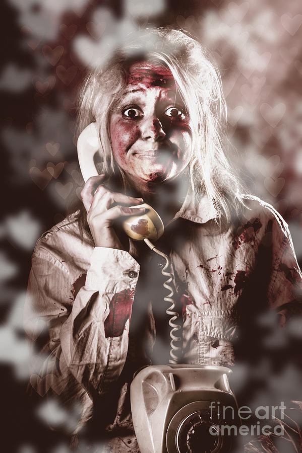 Zombie girl making phone call to dead valentine Photograph by Jorgo Photography