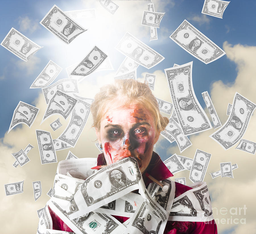 Zombie with crazy money. Filthy rich millionaire Digital Art by Jorgo Photography