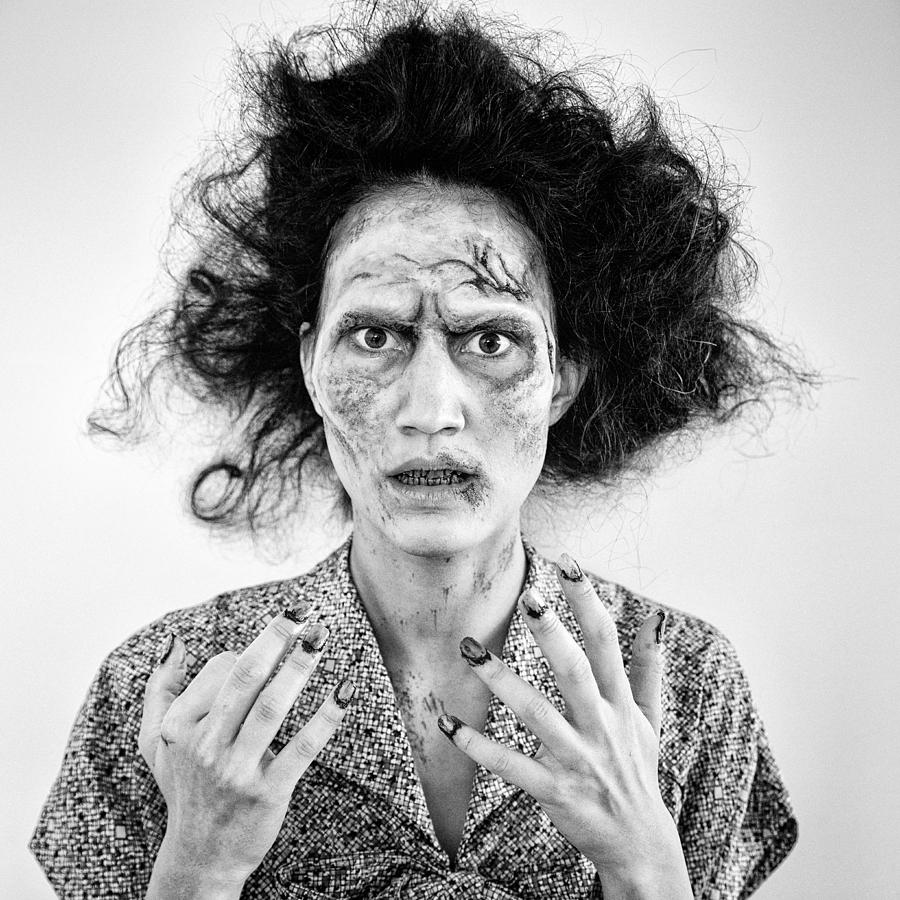 Zombie woman portrait black and white Photograph by Matthias Hauser