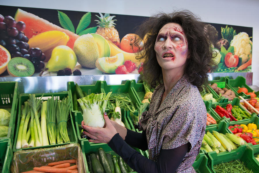 Zombie woman shopping vegetables Photograph by Matthias Hauser